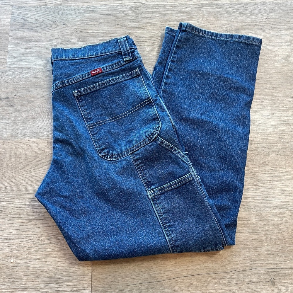 Wrangler Mens Carpenter Jeans Dark Wash Denim Work Pants 32x32 Medium Stretch
